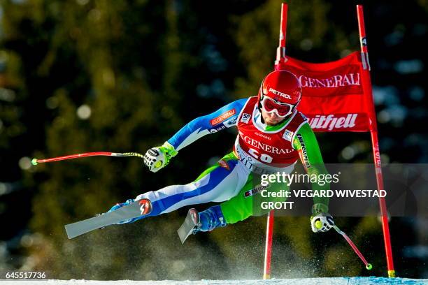 Martin Cater of Slovenia competes in the FIS World Cup Alpine Skiing Mens Super G event in Kvitfjell, Norway, February 26, 2017. / AFP / NTB Scanpix...