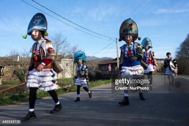 The felos parade with their bells through the streets of the towns of the municipality in this rural carnival of Maceda Spain, on 25 February 2017....