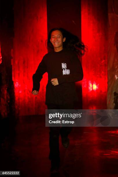 Designer Alexander Wang walks the runway at the Alexander Wang show during the New York Fashion Week February 2017 collections on February 11, 2017...
