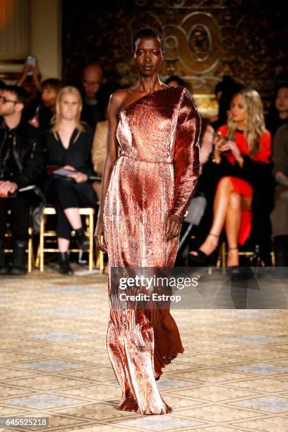 Model walks the runway at the Christian Siriano show during the New York Fashion Week February 2017 collections on February 11, 2017 in New York City.