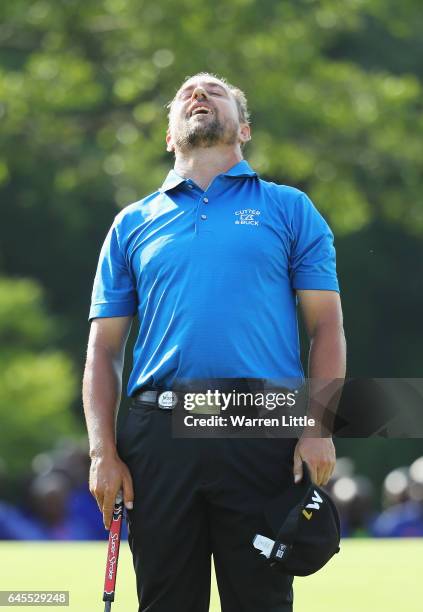 Darren Fichardt of South Africa celebrates winning The Joburg Open during completion of the suspended third and final round of The Joburg Open at...