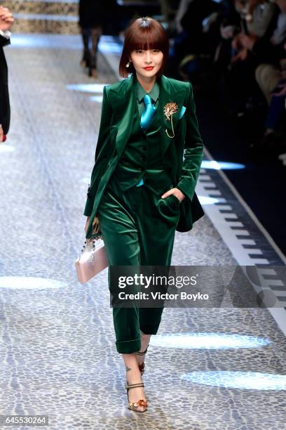 Fil XiaoBai walks the runway at the Dolce & Gabbana show during Milan Fashion Week Fall/Winter 2017/18 on February 26, 2017 in Milan, Italy.