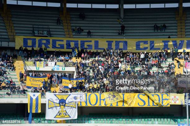 ChievoVerona fans shows their support during the Serie A match between AC ChievoVerona and Pescara Calcio at Stadio Marc'Antonio Bentegodi on...