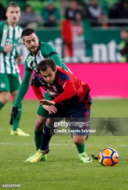 Endre Botka of Ferencvarosi TC fouls Danko Lazovic of Videoton FC during the Hungarian OTP Bank Liga match between Ferencvarosi TC and Videoton FC at...