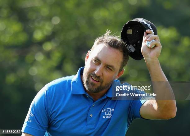 Darren Fichardt of South Africa celebrates winning the Joburg Open at Royal Johannesburg and Kensington Golf Club on February 26, 2017 in...