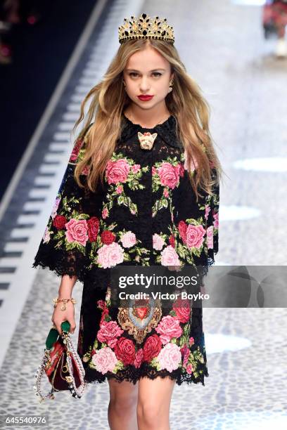 Lady Amelia Windsor walks the runway at the Dolce & Gabbana show during Milan Fashion Week Fall/Winter 2017/18 on February 26, 2017 in Milan, Italy.