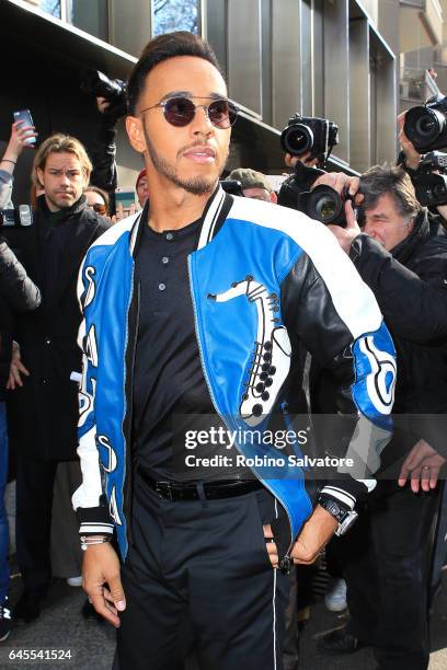 Lewis Hamilton is seen during Milan Fashion Week Fall/Winter 2017/18 on February 26, 2017 in Milan, Italy.