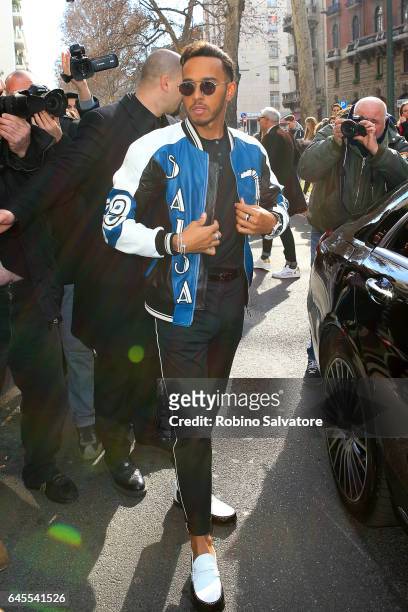 Lewis Hamilton is seen during Milan Fashion Week Fall/Winter 2017/18 on February 26, 2017 in Milan, Italy.
