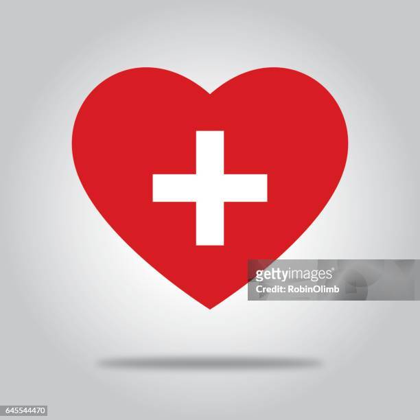 rotes herz mit white cross symbol - red cross stock-grafiken, -clipart, -cartoons und -symbole