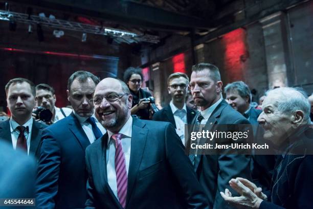 Martin Schulz, chancellor candidate of the German Social Democrats , walks to the stage at a campaign event on February 26, 2017 in Leipzig, Germany....