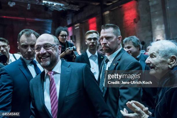 Martin Schulz, chancellor candidate of the German Social Democrats , walks to the stage at a campaign event on February 26, 2017 in Leipzig, Germany....