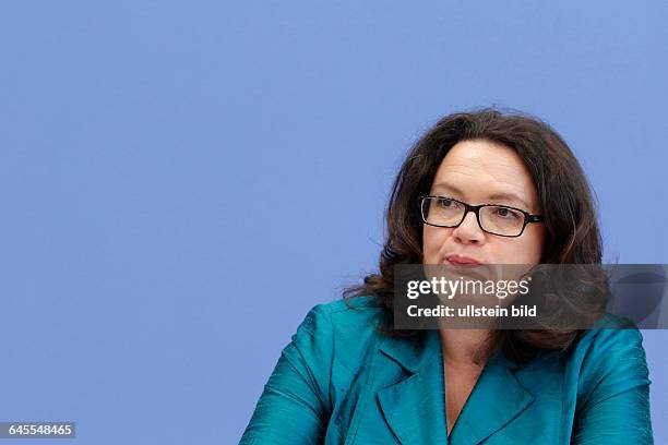 Andrea Nahles, Bundesministerin fuer Arbeit und Soziales, SPD, PK zum Thema: Initiative der deutschen Wirtschaft zur Bekaempfung der...