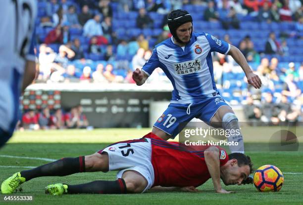 Pablo Piatti and Unai Garcia during the match between RCD Espanyol and Osasuna, on February 26, 2017 in Barcelona, Spain.