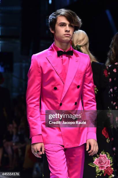 Dylan Jagger Lee walks the runway at the Dolce & Gabbana show during Milan Fashion Week Fall/Winter 2017/18 on February 26, 2017 in Milan, Italy.