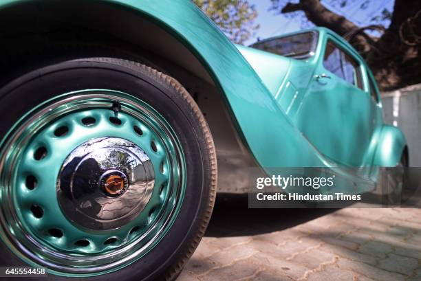 Green colour Bristol 2 Litre during the display and inspection of Vintage Cars at Mahalaxmi Race Course, on February 25, 2017 in Mumbai, India.