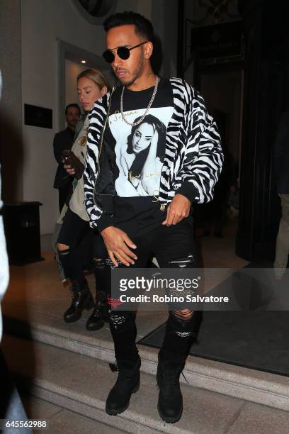 Lewis Hamilton is seen during Milan Fashion Week Fall/Winter 2017/18 on February 26, 2017 in Milan, Italy.