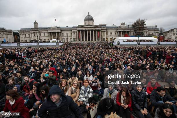 Thousands gather to watch a free screening and UK premier of Iranian film The Salesman in Trafalgar Square on February 26, 2017 in London, England....