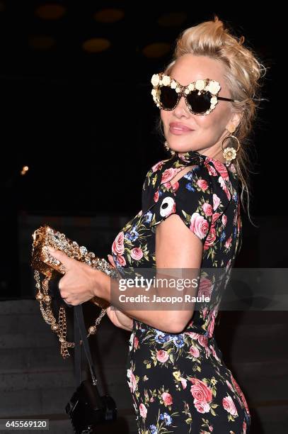 Pamela Anderson attends the Dolce & Gabbana show during Milan Fashion Week Fall/Winter 2017/18 on February 26, 2017 in Milan, Italy.