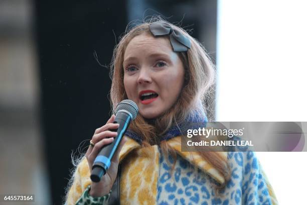 British model Lily Cole attends the public screening of the film 'The Salesman' by Iranian director Asghar Farhadi in Trafalgar Square in central...