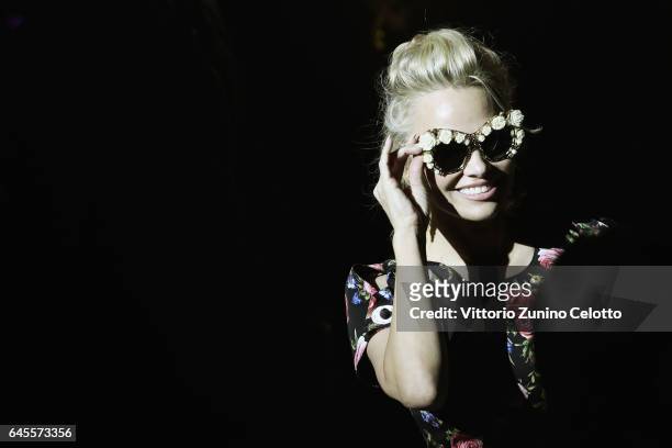 Pamela Anderson attends the Dolce & Gabbana show during Milan Fashion Week Fall/Winter 2017/18 on February 26, 2017 in Milan, Italy.