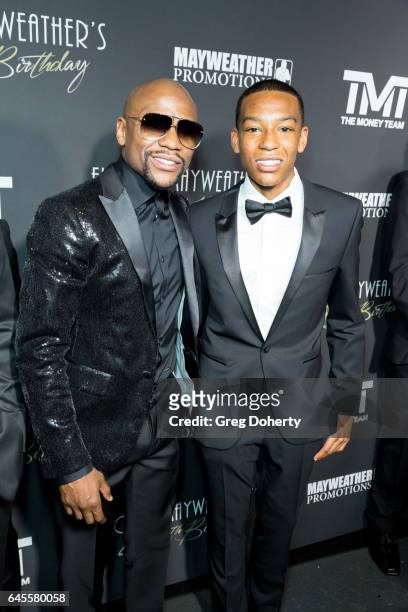 Professional Boxer Floyd Mayweather and his son Koraun attend his 40th Birthday Celebration on February 25, 2017 in Los Angeles, California.