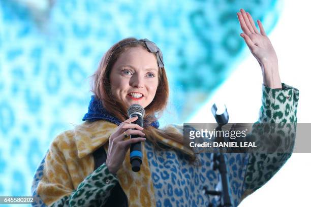 British model Lily Cole attends the public screening of the film 'The Salesman' by Iranian director Asghar Farhadi in Trafalgar Square in central...