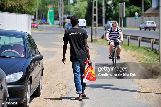 Africain refugees at the Refugee Camp in Debrecen, Hungary, on 15th june 2015. Today the Hungarian Government decided to build a 4 metres high fence...