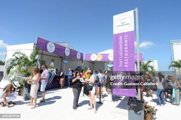 Guests attend Goya Foods' Grand Tasting Village Featuring Mastercard Grand Tasting Tents & KitchenAid Culinary Demonstrations on February 25, 2017 in...