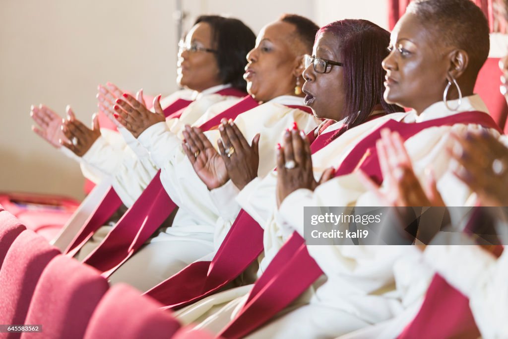 Group of mature black women in church robes