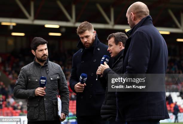 Sport rugby analyst Austin Healey gives his views during the Aviva Premiership match between Bristol Rugby and Bath Rugby at Ashton Gate on February...