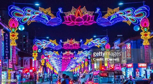 diwali lights in singapore - singapore stock pictures, royalty-free photos & images
