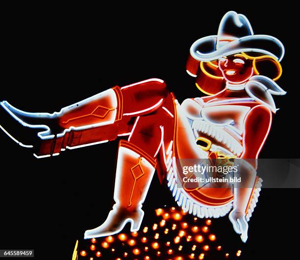 Cowgirl Leuchtreklame in Las Vegas, Nevada, Nordamerika,