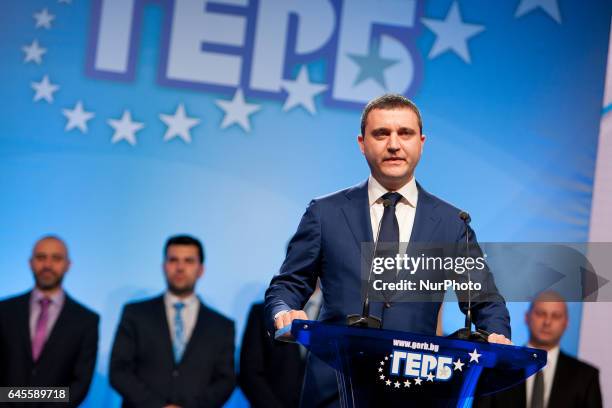 Vladislav Goranov - deputy head of GERB and former minister of finance at the second government of GERB and Boyko Borissov, speaks at the ceremony on...