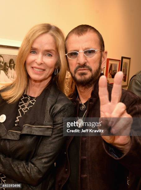 Actress Barbara Bach and recording artist Ringo Starr attend the "I ME MINE" George Harrison book launch at Subliminal Projects Gallery on February...