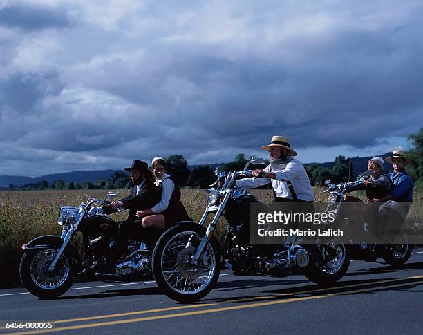 amish on motorcycles - amish man stock pictures, royalty-free photos & images