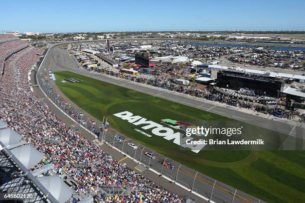 Jamie McMurray, driver of the Cessna McDonald's Chevrolet, leads a pack of cars during the 59th Annual DAYTONA 500 at Daytona International Speedway...