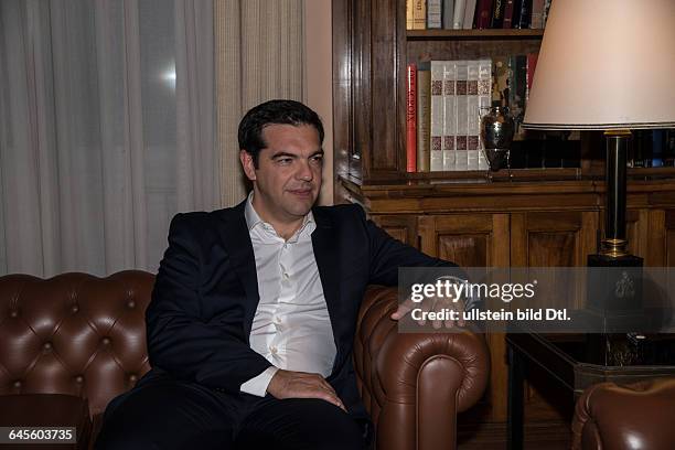 Prime minister Alexis Tsipras visits the President of the Greek Republic Prokopis Pavlopoulos during the night to inform him about the results of the...