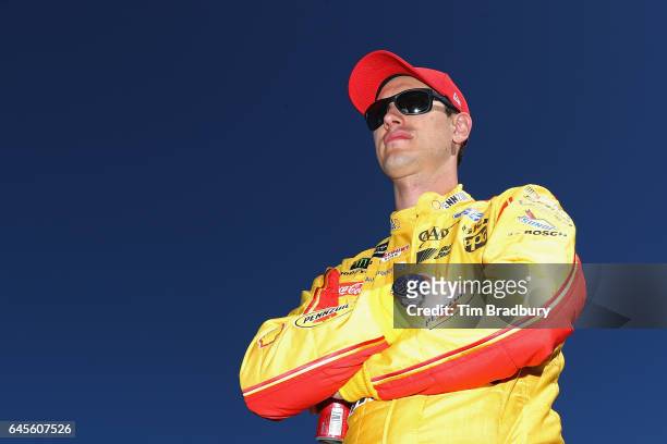 Joey Logano, driver of the Shell Pennzoil Ford, looks on prior to the 59th Annual DAYTONA 500 at Daytona International Speedway on February 26, 2017...