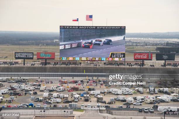 Fans tailgate to watch the Daytona 500 on the world's largest TV, Big Hoss, at Texas Motor Speedway on February 26, 2017 in Fort Worth, Texas.