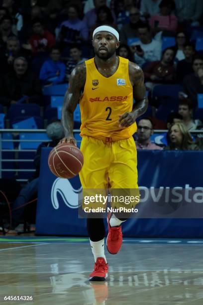 Tyrese Rice of Barcelona during their Spanish liga ACB basketball Estudiantes vs Barcelona game at Palacio de los Deportes pavilion in Madrid, Spain,...
