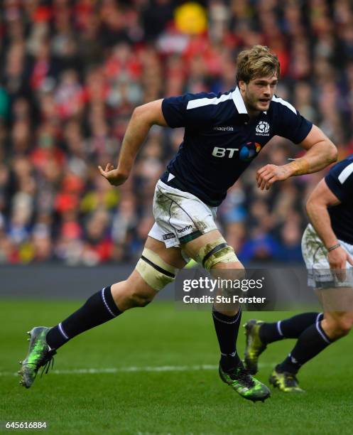 Richie Gray of Scotland in action during the RBS Six Nations match between Scotland and Wales at Murrayfield Stadium on February 25, 2017 in...