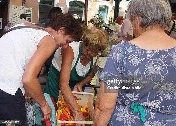 Rovinj Rovigno Ruv"¨igno RuweinKroatien Istrien Reise Ansicht Ortsansicht Stadtansicht TourismusMarkt Obst und Gemüsemarkt