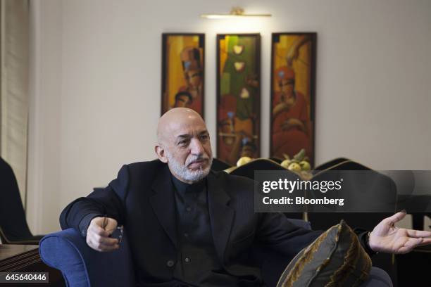 Hamid Karzai, former president of Afghanistan, speaks during an interview in New Delhi, India, on Thursday, Jan. 19, 2017. As the Taliban and Islamic...