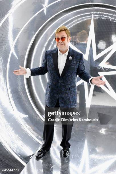 Recording artist Elton John attends the 25th Annual Elton John AIDS Foundation's Academy Awards Viewing Party at The City of West Hollywood Park on...