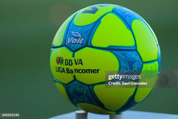 Detail of the official ball during the 8th round match between Santos Laguna and Necaxa as part of the Torneo Clausura 2017 Liga MX at Corona Stadium...