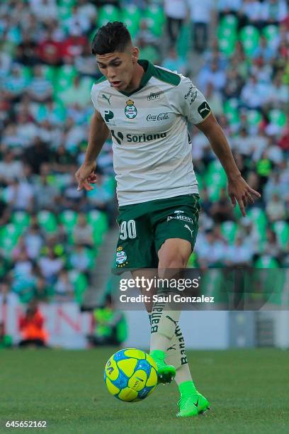 Gerardo Arteaga of Santos drives the ball during the 8th round match between Santos Laguna and Necaxa as part of the Torneo Clausura 2017 Liga MX at...