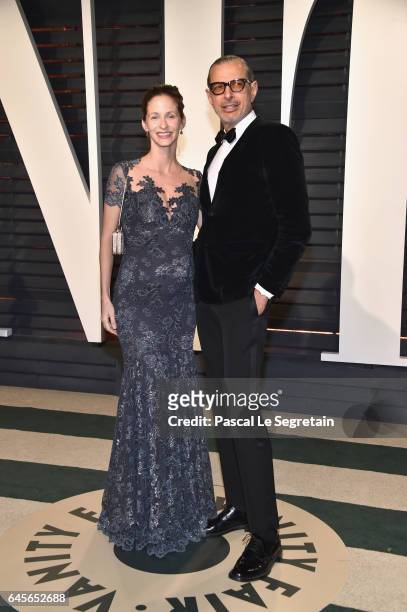 Gymnast Emilie Livingston and actor Jeff Goldblum attend the 2017 Vanity Fair Oscar Party hosted by Graydon Carter at Wallis Annenberg Center for the...
