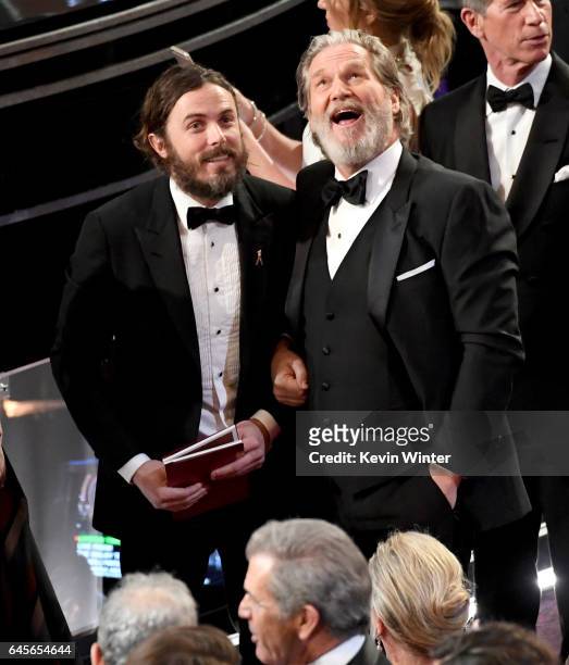 Actors Casey Affleck and Jeff Bridges in the audience during the 89th Annual Academy Awards at Hollywood & Highland Center on February 26, 2017 in...