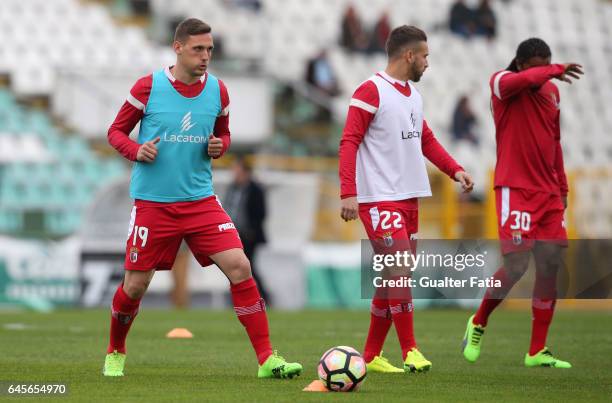 Braga's Serbian forward Nikola Stojiljkovic in action during warm up before the start of the Primeira Liga match between Vitoria Setubal and SC Braga...