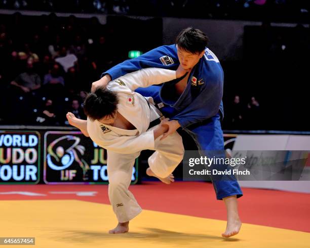 Kokoro Kageura of Japan attacks Rio Olympic silver medallist, Hisayoshi Harasawa also of Japan, eventually winning the o100kg final and the gold...